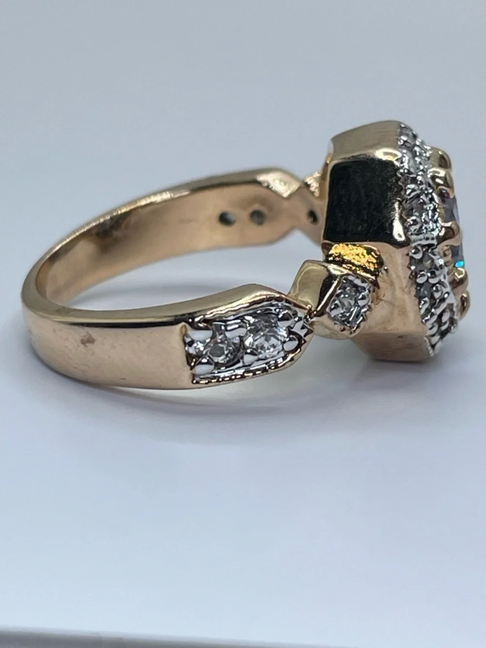 Swarovski Amethyst Purple Crystal Elements Halo Ring Gold Sz 7 Art Deco
